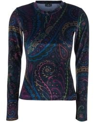 Etro - Long-Sleeve T-Shirt With Round Neck And All-Over Paisley Print - Lyst