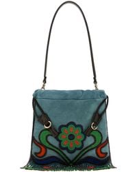 Etro - Borsa a secchiello Kalispera piccola in pelle scamosciata azzurra - Lyst