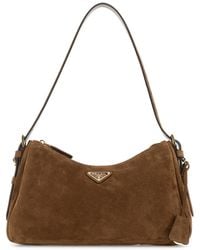 Prada - Borsa a spalla Aimée media in pelle scamosciata marrone - Lyst
