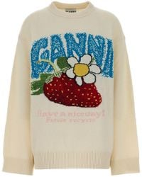 Ganni - Ivory Wool Blend Oversize Sweater - Lyst