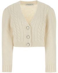 Alessandra Rich Pearl Embellished Cropped Cardigan - White