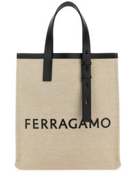 Ferragamo - Borsa shopping in tela sabbia - Lyst