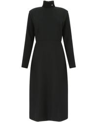 Prada Logo Plaque Long-sleeved Midi Dress - Black