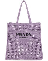 Prada Lilac Raffia Shopping Bag - Purple