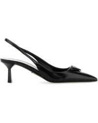 Prada - Scarpe con tacco in pelle nera - Lyst