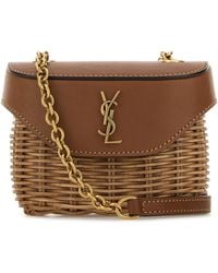 Saint Laurent - Borsa a tracolla Box June mini bicolor in vimini e pelle - Lyst