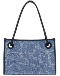 Etro - Embroidered Denim Small Eyes Shopping Bag - Lyst
