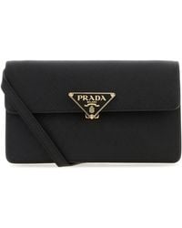 Prada - Borsa a tracolla mini in pelle nera - Lyst