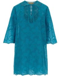 Valentino Garavani - Turquoise Broderie Anglaise Dress - Lyst
