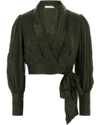 Zimmermann - Blusa in seta verde bottiglia - Lyst