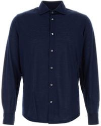 Fedeli - Navy Blue Wool Shirt - Lyst