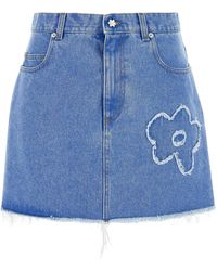 Marni - Denim Mini Skirt With Floral Patch Detail - Lyst