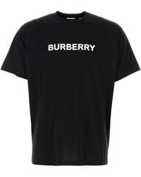 Burberry - T-shirt in cotone nero con stampa logo - Lyst