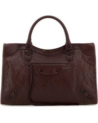 Balenciaga - Borsa a mano Le City media in pelle bordeaux - Lyst