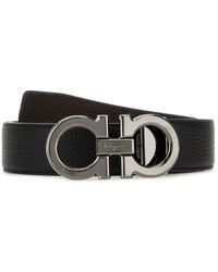 Ferragamo - Textured Calf Leather Belt With Interlocking Metallic Buckle - Lyst