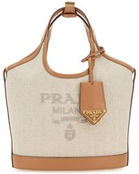 Prada - Borsa a mano in tela sabbia - Lyst
