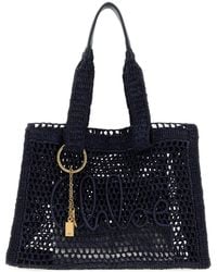 Chloé - Navy Blue Raffia East-west Summer Banana Shopping Bag - Lyst