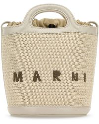 トートバッグ MARNI Ivory Leather And Raffia Tropicalia Bucket Bag MARNI TROPICALIA SMALL BUCKET BAG IN BROWN LEATHER AND