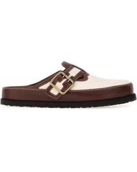 Birkenstock - Two-tone Leather And Canvas Boston Slippers - Lyst