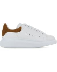 McQueen - White Leather Sneakers With Camel Suede Heel - Lyst
