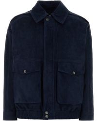 SANTORO - Navy Blue Suede Jacket - Lyst