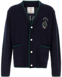 CASABLANCA - Navy Blue Wool Blend Cardigan - Lyst