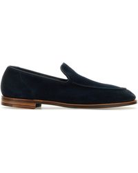 Crockett & Jones - Navy Blue Suede Salcombe Loafers - Lyst