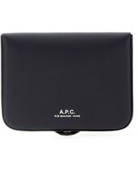 A.P.C. - Navy Blue Leather Card Holder - Lyst
