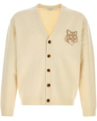 Maison Kitsuné - Cream Wool Cardigan - Lyst