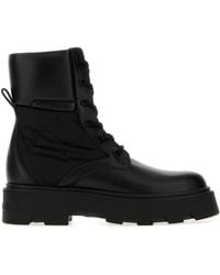 Moncler - Black Leather And Fabric Aurea Ankle Boots - Lyst