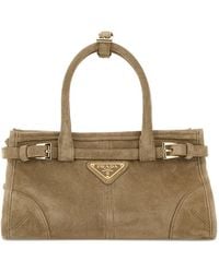 Prada - Borsa a mano Bonnie mini in pelle scamosciata sabbia - Lyst