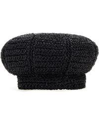 Prada - Cappello baker boy in rafia nera - Lyst
