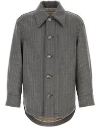 Ami Paris - Grey Wool Blend Overcoat - Lyst