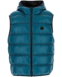 Moncler - Petrol Blue Nylon Sleeveless Pantestrel Down Jacket - Lyst