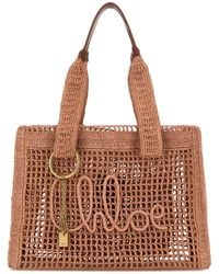 Chloé - Antiqued Pink Raffia East-west Summer Banana Shopping Bag - Lyst