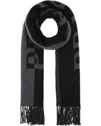 Womens Accessories Scarves and mufflers Prada Wool Logo-jacquard Two-tone Scarf in Black 