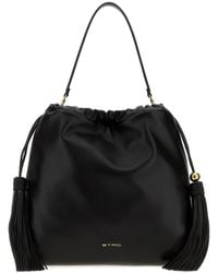 Etro - Borsa a secchiello Kalispera media in pelle nera - Lyst