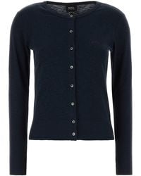 A.P.C. - Navy Blue Cotton Cora Cardigan - Lyst