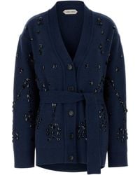 Alberta Ferretti - Cardigan oversize in misto lana blu navy - Lyst