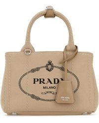 Prada - Borsa a mano Jardinière mini in tela beige - Lyst