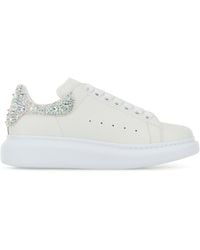 McQueen - White Leather Sneakers With Embellished Suede Heel - Lyst