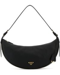 Prada - Borsa a tracolla Demi-lune grande in pelle nera - Lyst