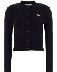 Maison Kitsuné - Cardigan in lana blu notte - Lyst