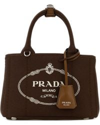 Prada - Borsa a mano Jardinière mini in tela marrone - Lyst