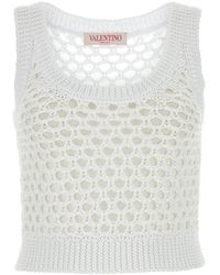 Valentino Garavani - White Mesh Escape Crop-top - Lyst