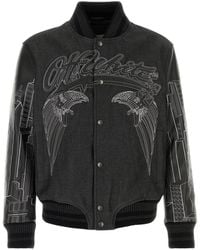Off-White c/o Virgil Abloh - Black Denim And Leather Bomber Jacket - Lyst
