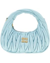 Miu Miu - Borsa a mano Wander mini in raso azzurro pastello - Lyst