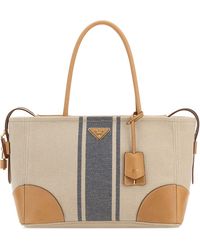 Prada - Borsa shopping grande in tela sabbia - Lyst
