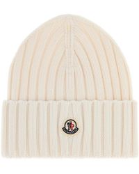Moncler - Ivory Wool Beanie Hat - Lyst