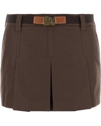 Miu Miu - Minigonna in misto cotone marrone - Lyst